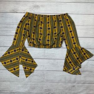 Boho Off-the-Shoulder Crop Top Blouse